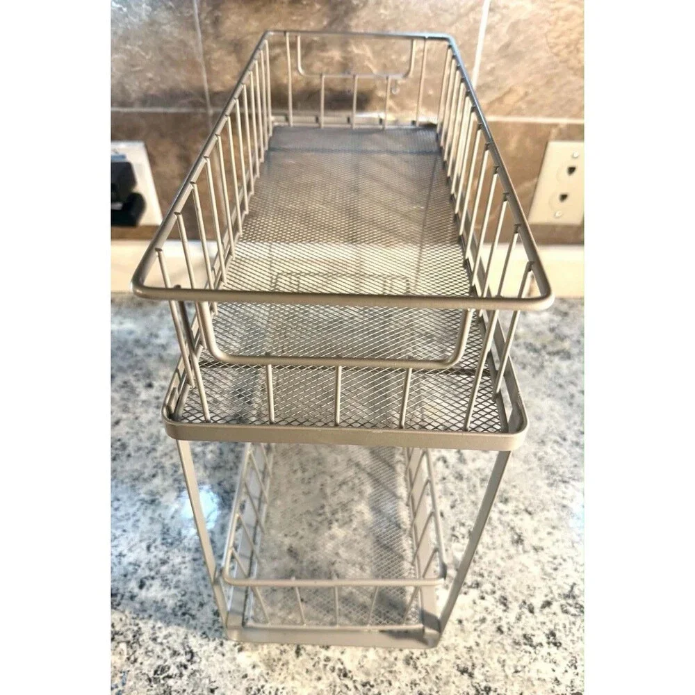 Two Tiered Slide Out Organizer Brushed Nickel Brightroom Kitchen Cabinet
